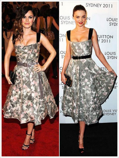 Cùng một chiếc váy nhưng Mỉanda Kerr lại sử dụng đai đen còn Rachel Bilson lại sử dụng đai bạc, nhưng có vẻ chiếc đai màu đen hợp hơn với chiếc váy xòe dài này. Cùng một chiếc váy nhưng Mỉanda Kerr lại sử dụng đai đen còn Rachel Bilson lại sử dụng đai bạc, nhưng có vẻ chiếc đai màu đen hợp hơn với chiếc váy xòe dài này.