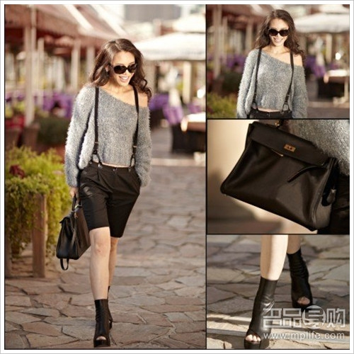 Trương Tịnh Sở với áo len xám lệch vai vào quần treo thật sự rất phong cách và gợi cảm.