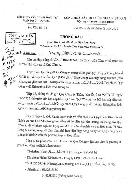Thông báo thu tiền của Văn Phú gửi đơn vị thứ cấp Thông báo thu tiền của Văn Phú gửi đơn vị thứ cấp