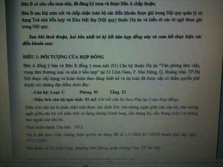 Hợp đồng mua bán gốc ghi rõ căn hộ 81 m2 sau đó đã đội thêm 34 m2 Hợp đồng mua bán gốc ghi rõ căn hộ 81 m2 sau đó đã đội thêm 34 m2