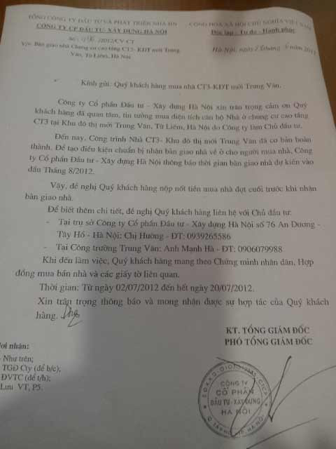 Công văn gửi khách hàng của Hancic không đề cập đến các khách hàng có hợp đồng mua nhà với Công ty Hạ Long Công văn gửi khách hàng của Hancic không đề cập đến các khách hàng có hợp đồng mua nhà với Công ty Hạ Long