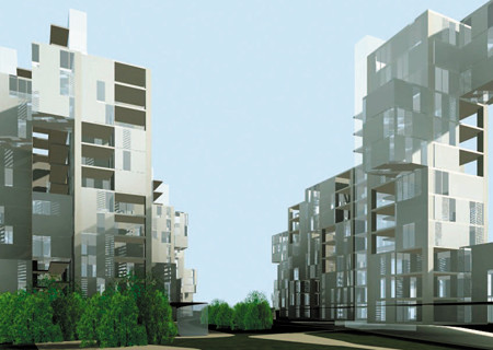 Đường đi bộ bao quanh dự án nằm bên dưới những ngọn đồi nhân tạo.