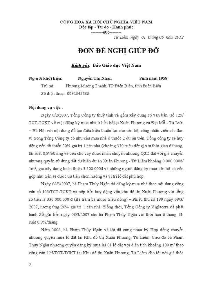 Đơn phản ánh của bà Nhạn gửi đến báo Giáo dục Việt Nam Đơn phản ánh của bà Nhạn gửi đến báo Giáo dục Việt Nam