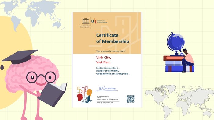 Thành phố Vinh tham gia mạng lưới thành phố học tập toàn cầu của UNESCO năm 2020. (Ảnh: NVCC, Thiết kế: Phương Thảo) Cream Colorful Trivia Night Presentation (3).png