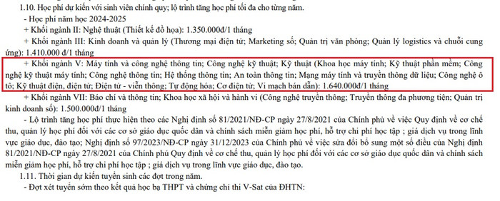 Học phí ngành Công nghệ thông tin hệ đại học chính quy của Trường Đại học Công nghệ thông tin và Truyền thông (Đại học Thái Nguyên) thuộc khối ngành V. (Ảnh chụp màn hình đề án tuyển sinh) hoc phi truong dh cntt và tt thai nguyen.jpg