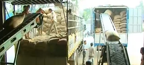 Kho hàng của Công ty Trường Ngân bị cưỡng chế, cà phê được chuyển lên xe tải đưa ra khỏi kho ngày 3/12.