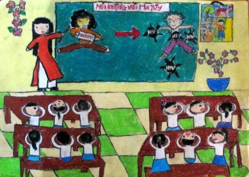 Mỗi bức tranh thể hiện sự hiểu biết của các em nhỏ về sự nguy hại của tệ nạn ma túy trong xã hội. Mỗi bức tranh thể hiện sự hiểu biết của các em nhỏ về sự nguy hại của tệ nạn ma túy trong xã hội.