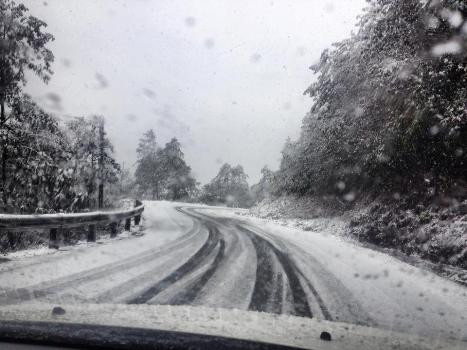 Đường lên Sa Pa tuyết phủ trắng xóa.