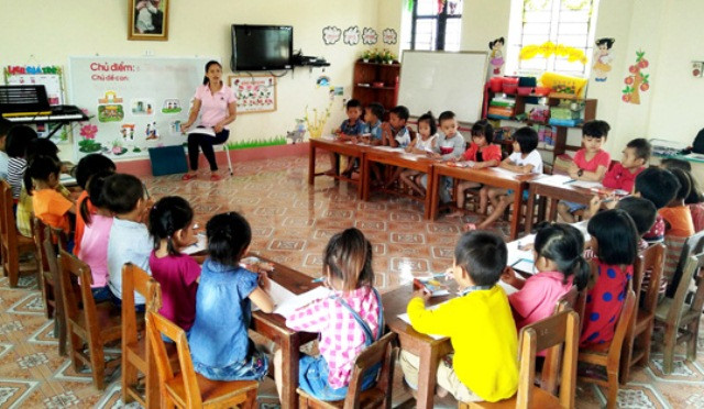 Hầu hết các em học sinh ở xã Kỳ Hà đã được đến trường (Ảnh: Báo Hà Tĩnh)