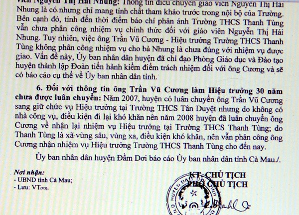 Báo cáo của Uỷ ban Nhân dân huyện Đầm Dơi.