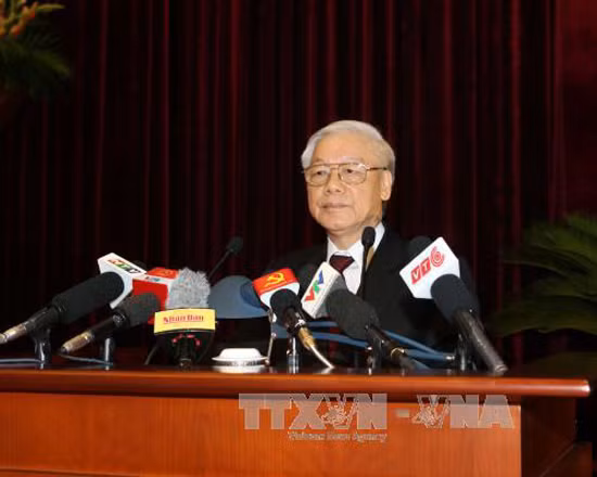 Tổng Bí thư Nguyễn Phú Trọng phát biểu bế mạc Hội nghị.