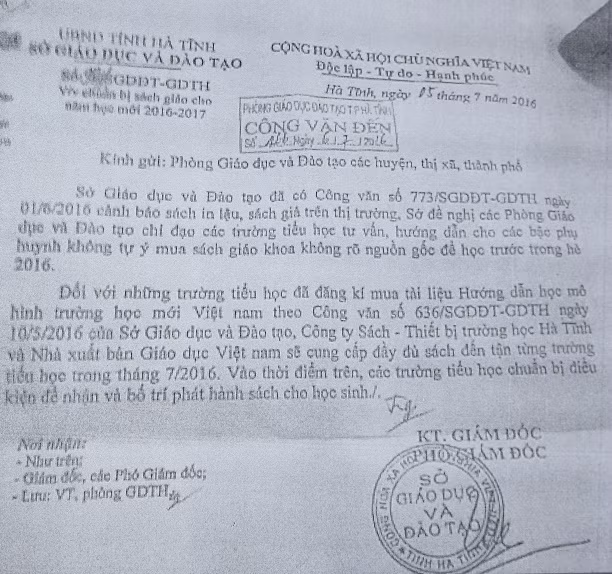 Công văn Sở Giáo dục và Đào tạo về việc chuẩn bị sách cho năm học mới 2016-2017.