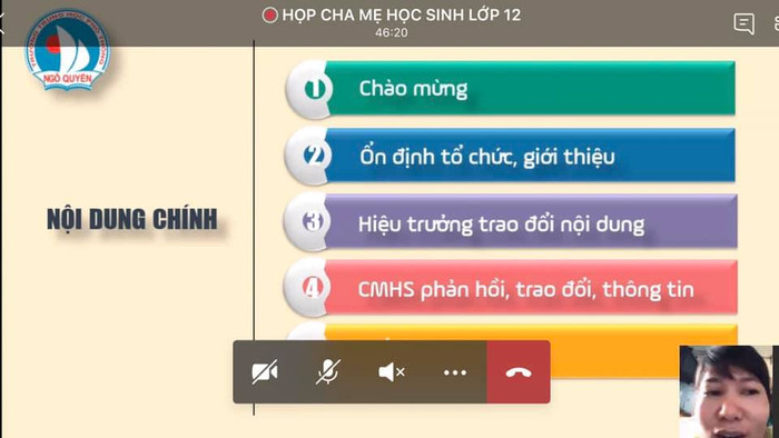 Những nội dung chính của cuộc họp được triển khai rõ ràng để phụ huynh dễ theo dõi (Ảnh nhà trường cung cấp).