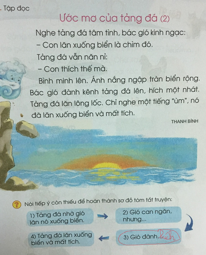 Bài &quot;Ước mơ tảng đá&quot; in trong sách tiếng Việt Cánh Diều tập 2 (Ảnh Đỗ Quyên)