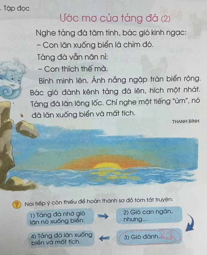 Bài "Ước mơ tảng đá" in trong sách tiếng Việt Cánh Diều tập 2 (Ảnh Đỗ Quyên)