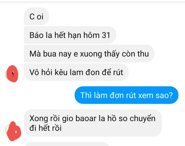 Tin nhắn của một giáo viên khi trót nộp tiền học chứng chỉ xin rút lại nhưng không được (Ảnh tác giả) Tin nhắn của một giáo viên khi trót nộp tiền học chứng chỉ xin rút lại nhưng không được (Ảnh tác giả)