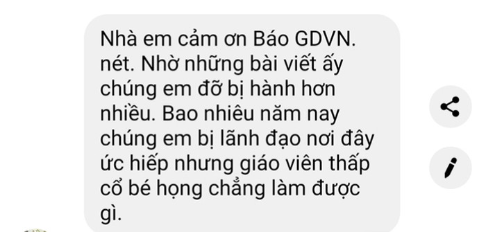 Tin nhắn của một giáo viên tại huyện Kỳ Sơn (Ảnh tác giả) Tin nhắn của một giáo viên tại huyện Kỳ Sơn (Ảnh tác giả)