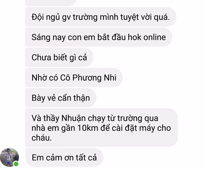 Tin nhắn của phụ huynh gửi về trường.
