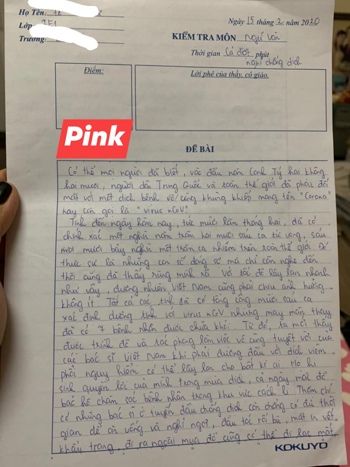 Bài văn như món quà tặng các y bác sĩ Việt Nam trong mùa dịch cúm (Ảnh do gia đình cung cấp) Bài văn như món quà tặng các y bác sĩ Việt Nam trong mùa dịch cúm (Ảnh do gia đình cung cấp)
