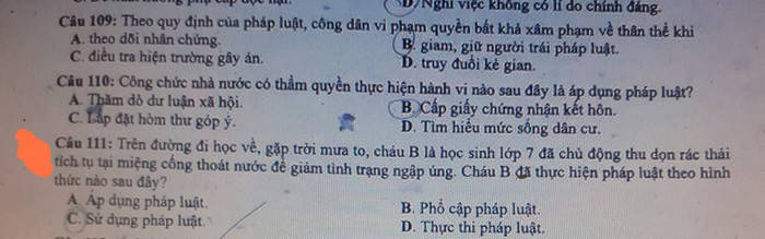 Câu 111 gây khó cho học sinh (Ảnh tác giả)
