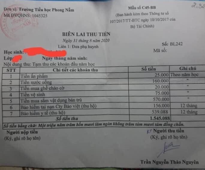 Chưa có tiền ti vi mà số tiền phụ huynh phải đóng đã 2.321.088 ngàn đồng (Ảnh phụ huynh cung cấp) Chưa có tiền ti vi mà số tiền phụ huynh phải đóng đã 2.321.088 ngàn đồng (Ảnh phụ huynh cung cấp)