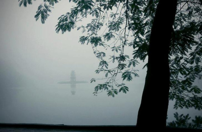 "Hà Nội sáng nay. Những hạt mưa li ti và dầy đặc như sương phủ! Đúng là xuân đang về!"