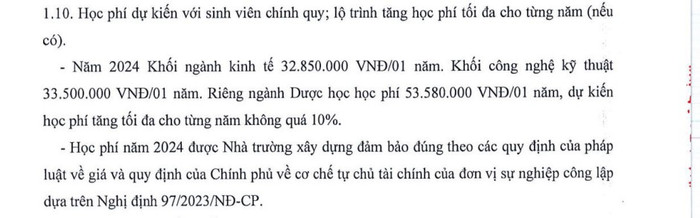 Học phí năm 2024 của Trường Đại học Công nghiệp thành phố Hồ Chí Minh. Ảnh chụp màn hình. hoc-phi.jpg