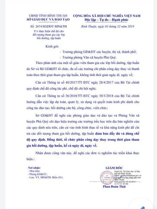 Công văn quy định việc tính tiền tăng tiết rất rõ ràng (Ảnh: Phan Tuyết)