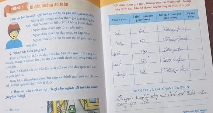 Ghi nhận xét sổ An toàn giao thông hàng tháng (Ảnh: CTV) Ghi nhận xét sổ An toàn giao thông hàng tháng (Ảnh: CTV)