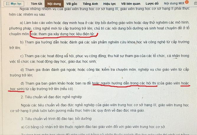 Nhiệm vụ của giáo viên hạng II bậc trung học cơ sở khá mở (Ảnh chụp từ Thông tư 03/2021)