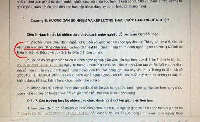 Nhiều giáo viên giỏi, có nhiều thành tích bị xuống hạng do nguyên tắc bổ nhiệm này (Ảnh chụp Thông tư 02/2021) Nhiều giáo viên giỏi, có nhiều thành tích bị xuống hạng do nguyên tắc bổ nhiệm này (Ảnh chụp Thông tư 02/2021)