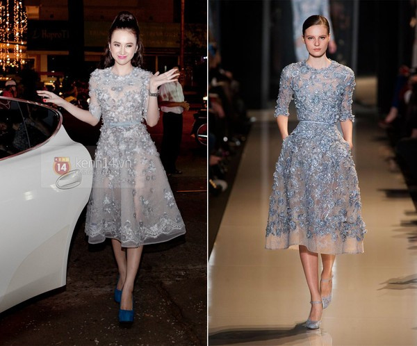 Từ kiểu dáng, màu sắc đến chất liệu - chiếc đầm của Angela Phương Trinh và "bản gốc" của Elie Saab có những điểm tương đồng khó có thể chối cãi.