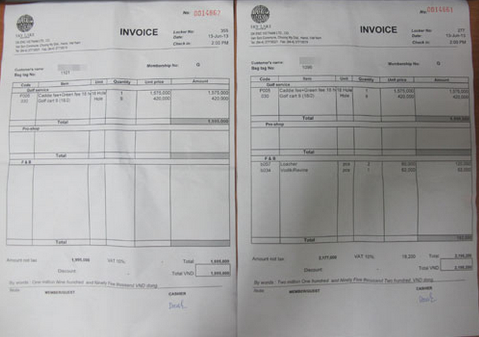 Hóa đơn thanh toán. Hóa đơn thanh toán.