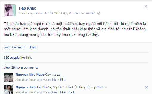 Chia sẻ của Khắc Tiệp trên trang cá nhân.