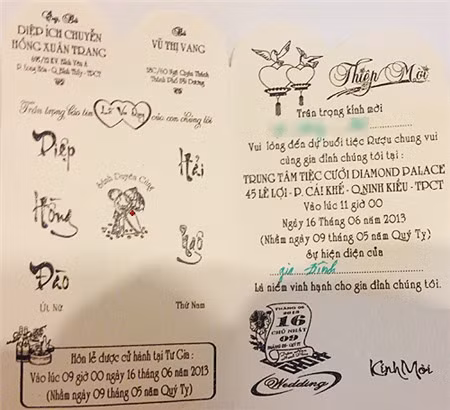 Thiệp mời đám cưới của Ngô Quang Hải và Diệp Hồng Đào được gửi tới bạn bè trong thời gian khá gấp rút.