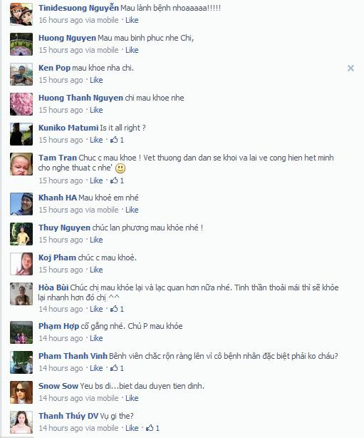 Bạn bè động viên Lan Phương trên trang cá nhân của cô. Bạn bè động viên Lan Phương trên trang cá nhân của cô.