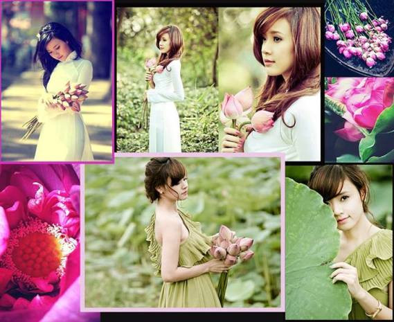 Midu ngọt ngào trong bức hình với chủ đề "Em và những mùa sen" được cô chia sẻ trên trang cá nhân.