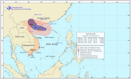 Chùn ảnh đường đi và vị trí cơn bão.