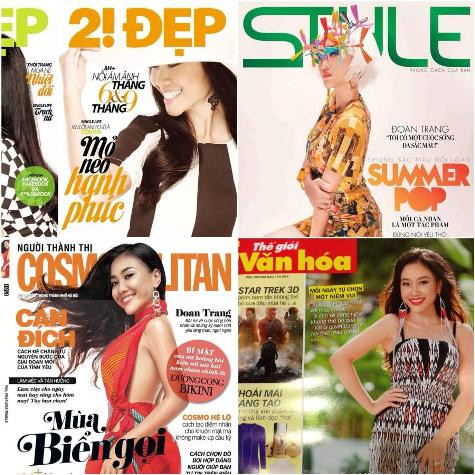 Đoan Trang rạng rỡ chia sẻ về những bức hình tuyệt đẹp của mình trên các bìa báo.