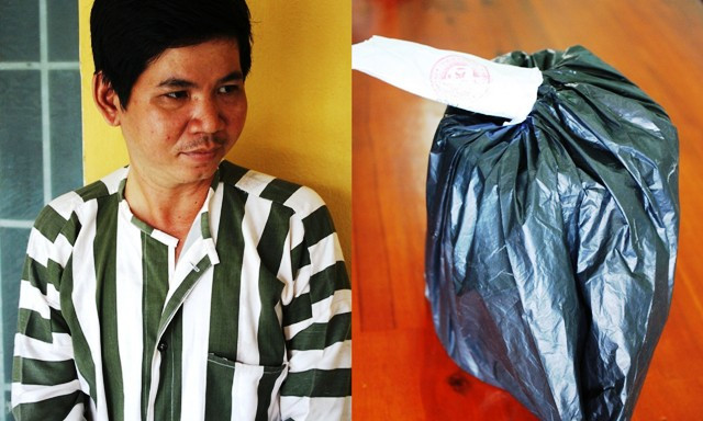 Nguyễn Nhật Quang và quả bom giả dùng để cướp tiệm vàng.