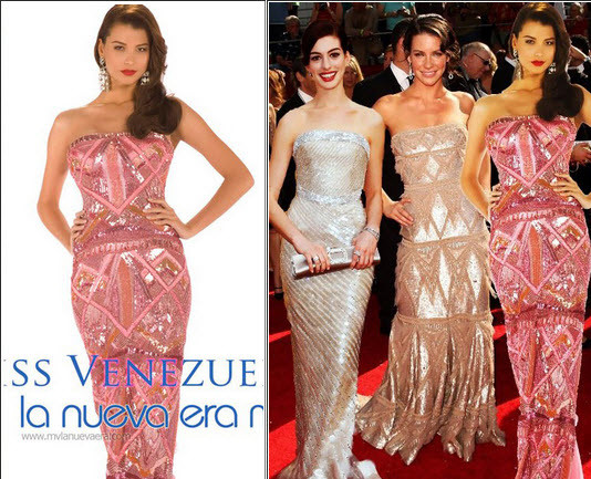 Không chỉ thời trang châu Á dính nạn này, thời trang các nước trên thế giới cũng ngập lụt trong các sản phẩm nhái. Thật trớ trêu, nhiều trang phục nhái bị “bắt” ngay tại các sự kiện quan trọng, thậm chí là ở cả các kì thi sắc đẹp lừng danh thế giới. Tại cuộc thi HH Hoàn vũ 2009, hàng loạt hoa hậu đã bị tố mặc hàng nhái của các thương hiệu nổi tiếng. Chiếc đầm dạ hội của hoa hậu Venezuela được biến tấu khác lạ một chút so với nguyên bản đầm của Ellie Saab. Tất nhiên, vẻ đẹp của nó không ai phủ nhận, nhưng với những người am hiểu và yêu thời trang những chiếc đầm ấy chẳng hề mang chút giá trị nào. Bởi ở thời đại nào cũng vậy, đồ copy chỉ mãi là bản sao trống rỗng. Không chỉ thời trang châu Á dính nạn này, thời trang các nước trên thế giới cũng ngập lụt trong các sản phẩm nhái. Thật trớ trêu, nhiều trang phục nhái bị “bắt” ngay tại các sự kiện quan trọng, thậm chí là ở cả các kì thi sắc đẹp lừng danh thế giới. Tại cuộc thi HH Hoàn vũ 2009, hàng loạt hoa hậu đã bị tố mặc hàng nhái của các thương hiệu nổi tiếng. Chiếc đầm dạ hội của hoa hậu Venezuela được biến tấu khác lạ một chút so với nguyên bản đầm của Ellie Saab. Tất nhiên, vẻ đẹp của nó không ai phủ nhận, nhưng với những người am hiểu và yêu thời trang những chiếc đầm ấy chẳng hề mang chút giá trị nào. Bởi ở thời đại nào cũng vậy, đồ copy chỉ mãi là bản sao trống rỗng.