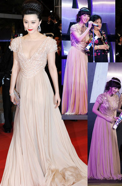 Lâu nay, người yêu thời trang trong nước thường hay khó chịu bởi các NTK Việt đã đang và rất có thể sẽ cho ra đời những sản phẩm na ná hàng hiệu. Từ mọi góc độ, việc trùng lặp ý tưởng một cách ngẫu nhiên này của các NTK đã bị người hâm mộ chê cười, báo giới nhắc nhở, công kích. Nhưng dường như nó đã trở thành căn bệnh trầm kha chưa tìm ra thuốc chữa. Hoa hậu Giáng My với chiếc váy giống tới 99% bộ đầm Ellie Saab mà Phạm Băng Băng đã từng mặc Lâu nay, người yêu thời trang trong nước thường hay khó chịu bởi các NTK Việt đã đang và rất có thể sẽ cho ra đời những sản phẩm na ná hàng hiệu. Từ mọi góc độ, việc trùng lặp ý tưởng một cách ngẫu nhiên này của các NTK đã bị người hâm mộ chê cười, báo giới nhắc nhở, công kích. Nhưng dường như nó đã trở thành căn bệnh trầm kha chưa tìm ra thuốc chữa. Hoa hậu Giáng My với chiếc váy giống tới 99% bộ đầm Ellie Saab mà Phạm Băng Băng đã từng mặc