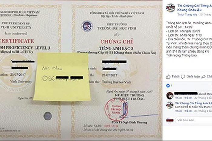 Chứng chỉ tiếng Anh khung Châu âu có thực chuẩn?(Ảnh Báo An ninh thủ đô)