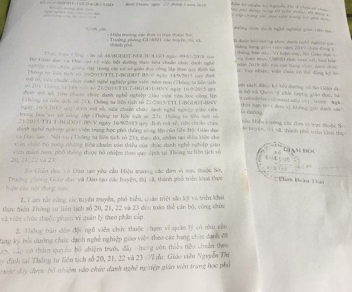 Côn văn của Sở Giáo dục tỉnh Bình Thuận về việc học chứng chỉ nghề nghiệp (ảnh tác giả)