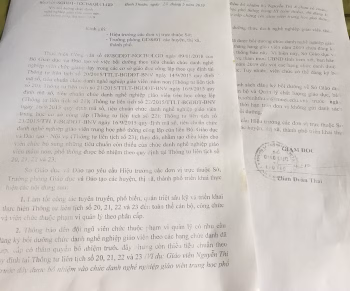 Côn văn của Sở Giáo dục tỉnh Bình Thuận về việc học chứng chỉ nghề nghiệp (ảnh tác giả)