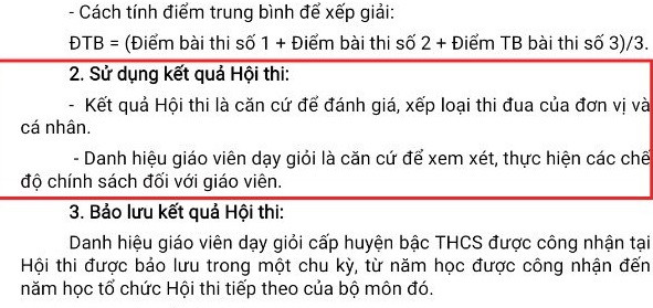 Kết quả Hội thi để căn cứ đánh giá xếp loại thi đua của đơn vị, đây là một trong những điều vi phạm tinh thần chỉ đạo của Bộ Giáo dục (Ảnh cắt từ Công văn hướng dẫn của Phòng Giáo dục huyện Kỳ Sơn).