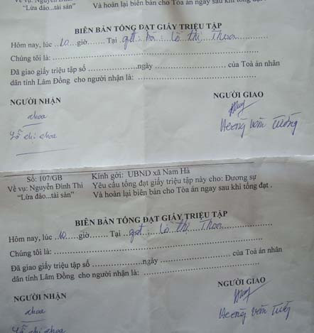 Biên bản tống đạt giấy triệu tập” đương sự Anh nong dan mat oan ty dong vi⬦ kho bau trong vuon