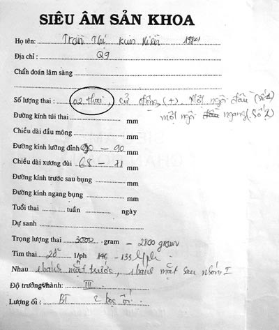 Kết quả siêu âm của BS Thu - Ảnh: Hà Minh Kết quả siêu âm của BS Thu - Ảnh: Hà Minh