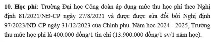 Ảnh chụp từ Đề án tuyển sinh 2024 của Trường Đại học Công đoàn. 8. Công đoàn.png