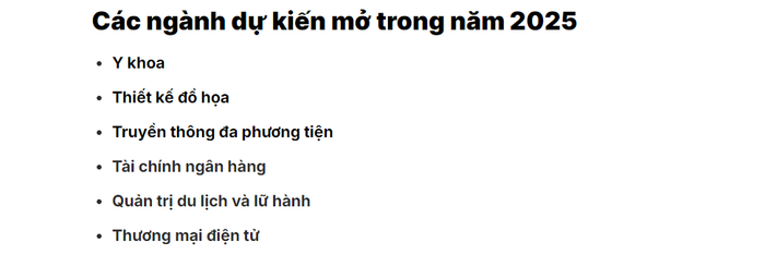 6 ngành mở mới trong năm 2025 của Trường Đại học Công nghệ Miền Đông. Ảnh chụp màn hình. Capture.PNG